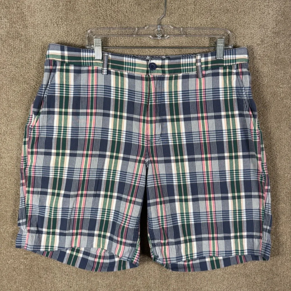 Vineyard Vines Plaid Shorts Mens 38 Multicolor Preppy Cotton Flat Front 9 Inseam